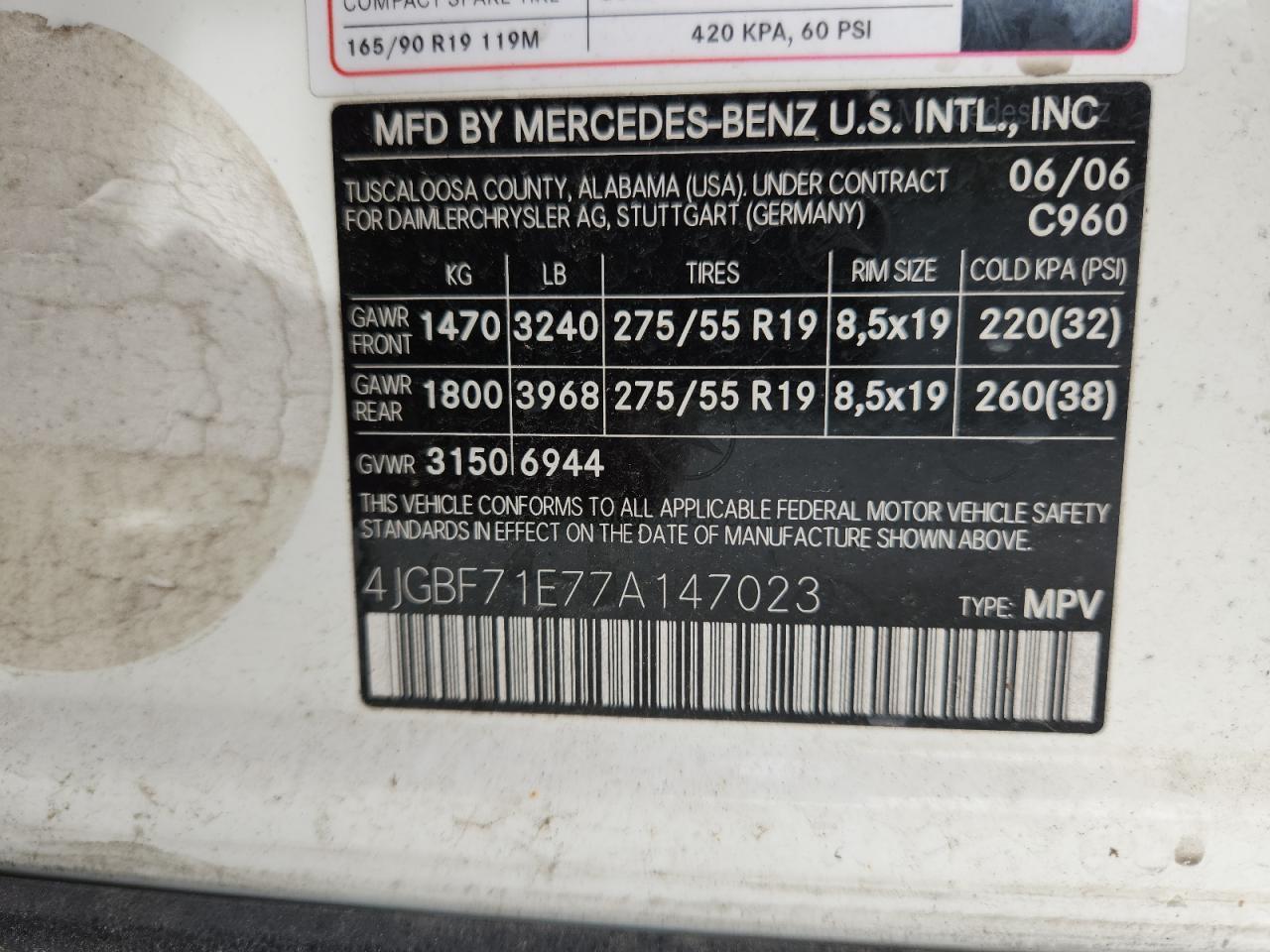 2007 Mercedes-Benz Gl 450 4Matic VIN: 4JGBF71E77A147023 Lot: 66449735