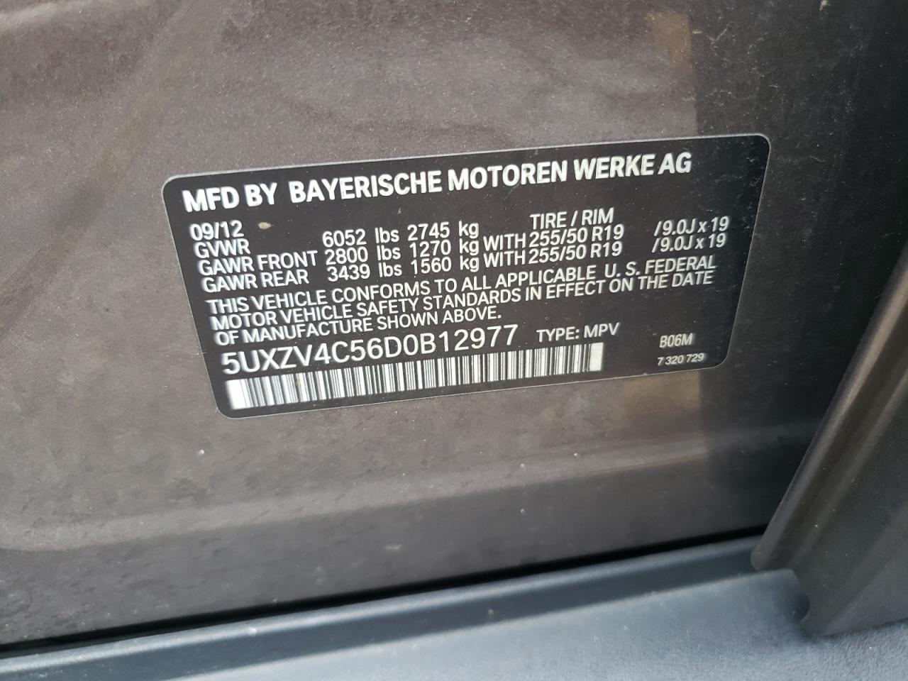 2013 BMW X5 xDrive35I VIN: 5UXZV4C56D0B12977 Lot: 64984865
