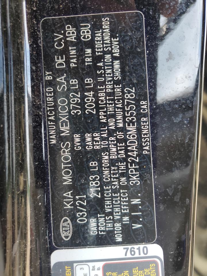 2021 Kia Forte Fe VIN: 3KPF24AD6ME355782 Lot: 64337225