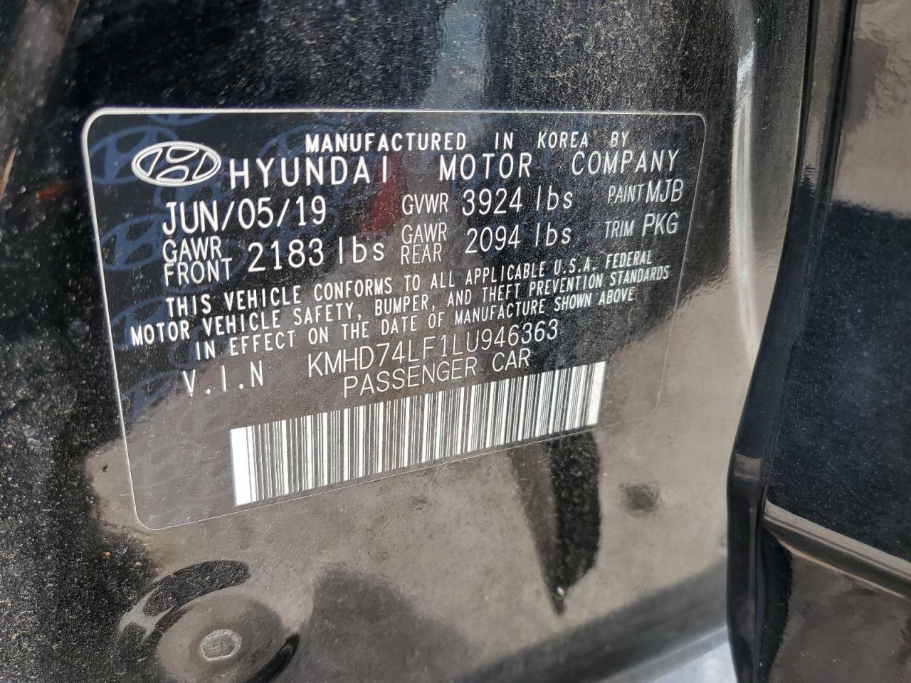 KMHD74LF1LU946363 2020 Hyundai Elantra Se