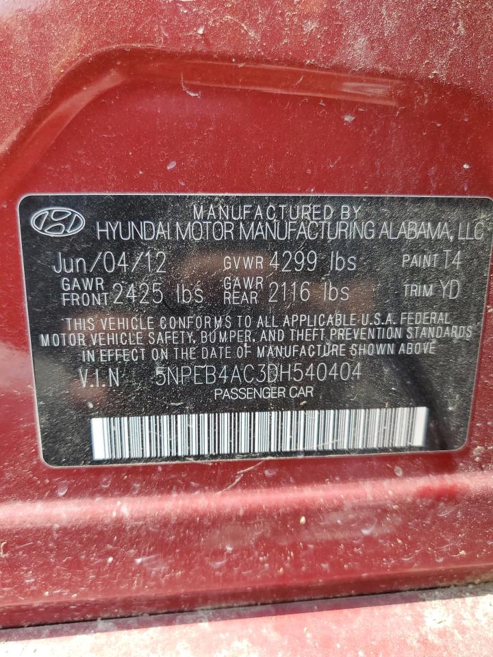 2013 Hyundai Sonata Gls VIN: 5NPEB4AC3DH540404 Lot: 65191765