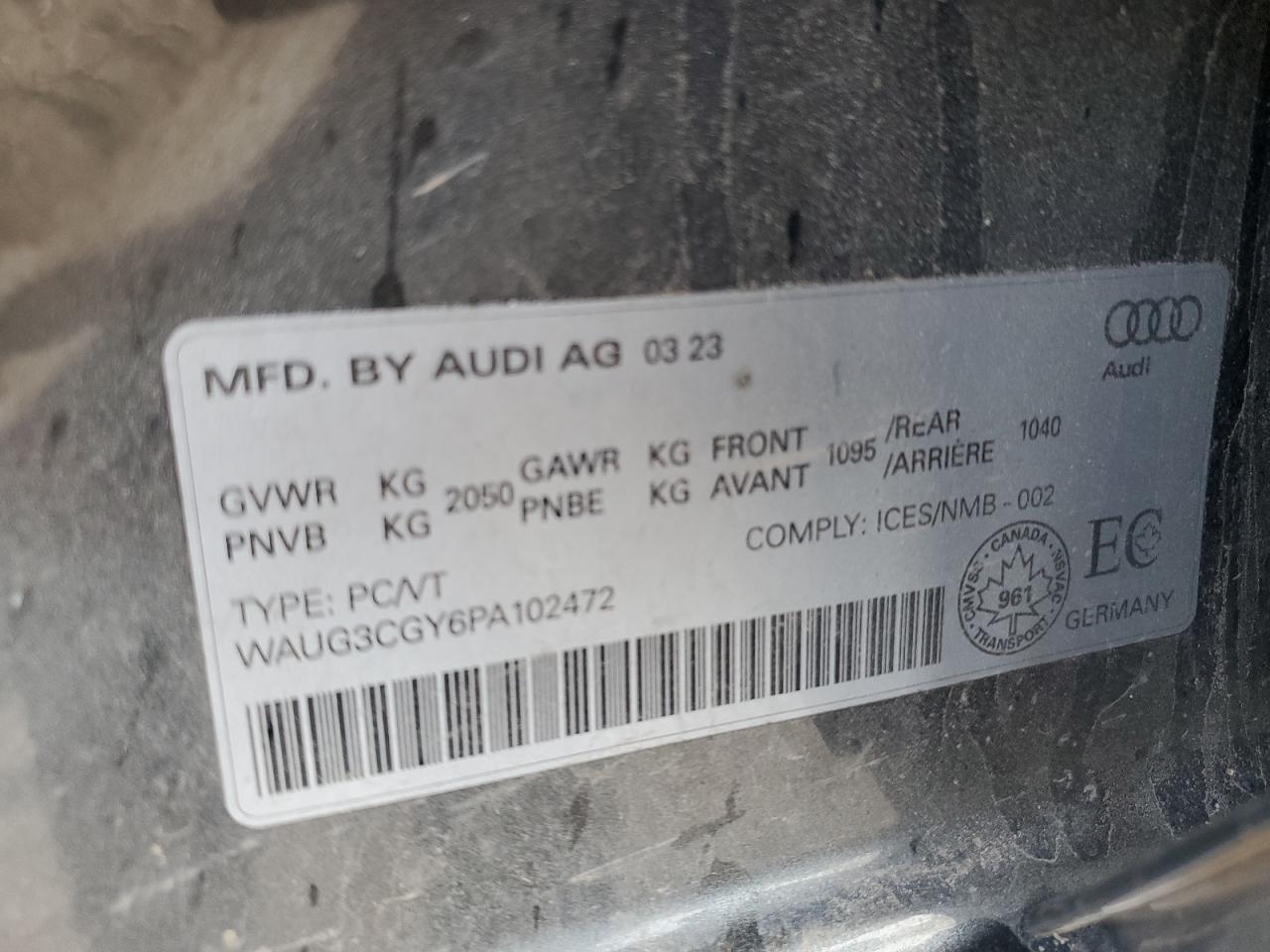 2023 Audi S3 Premium VIN: WAUG3CGY6PA102472 Lot: 63272125