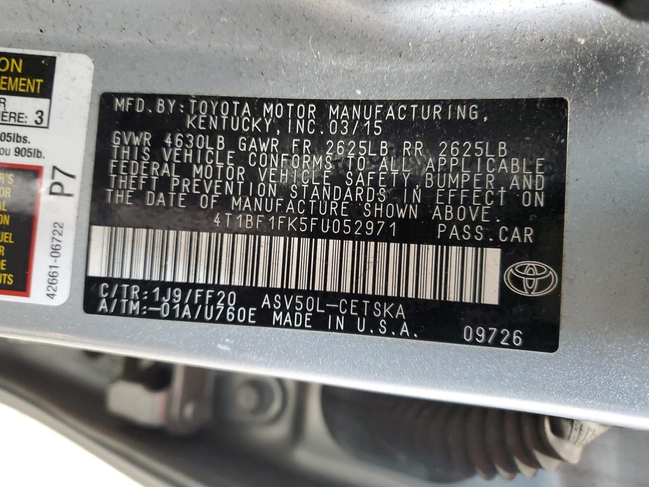 4t1bf1fk5fu052971 4T1BF1FK5FU052971 2015 Toyota Camry Le