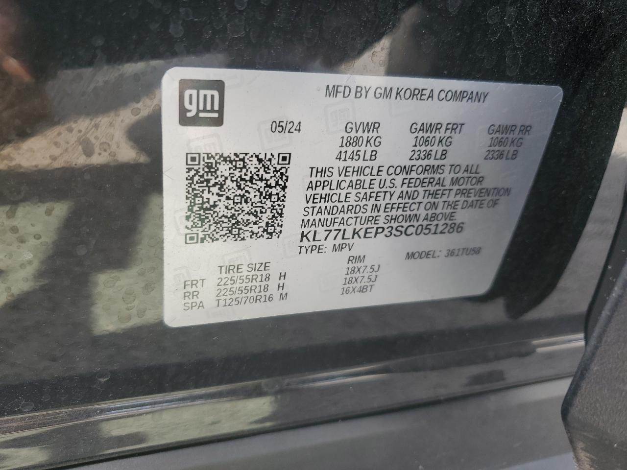 2025 Chevrolet Trax Activ VIN: KL77LKEP3SC051286 Lot: 66616135