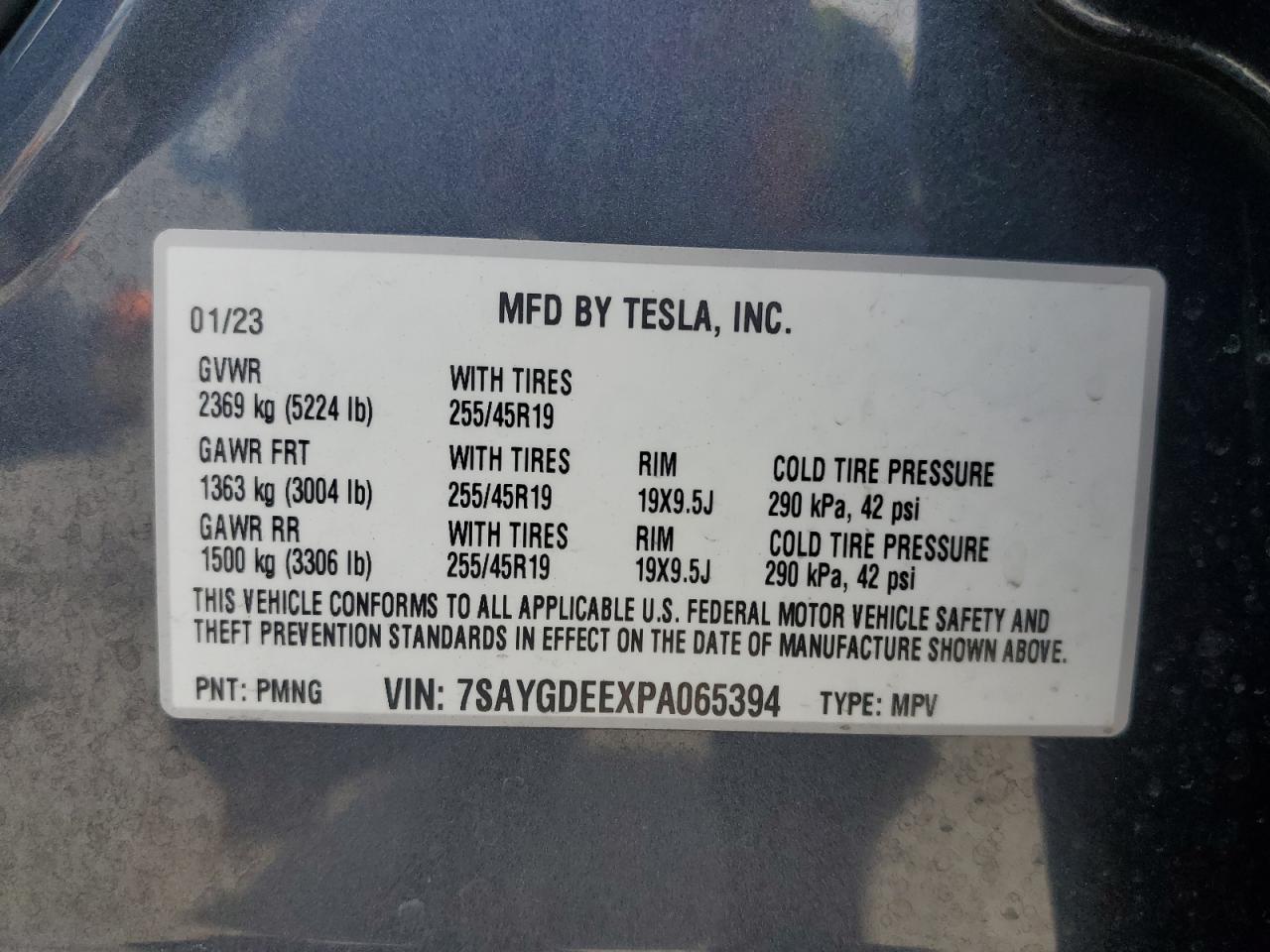 2023 Tesla Model Y VIN: 7SAYGDEEXPA065394 Lot: 65344255