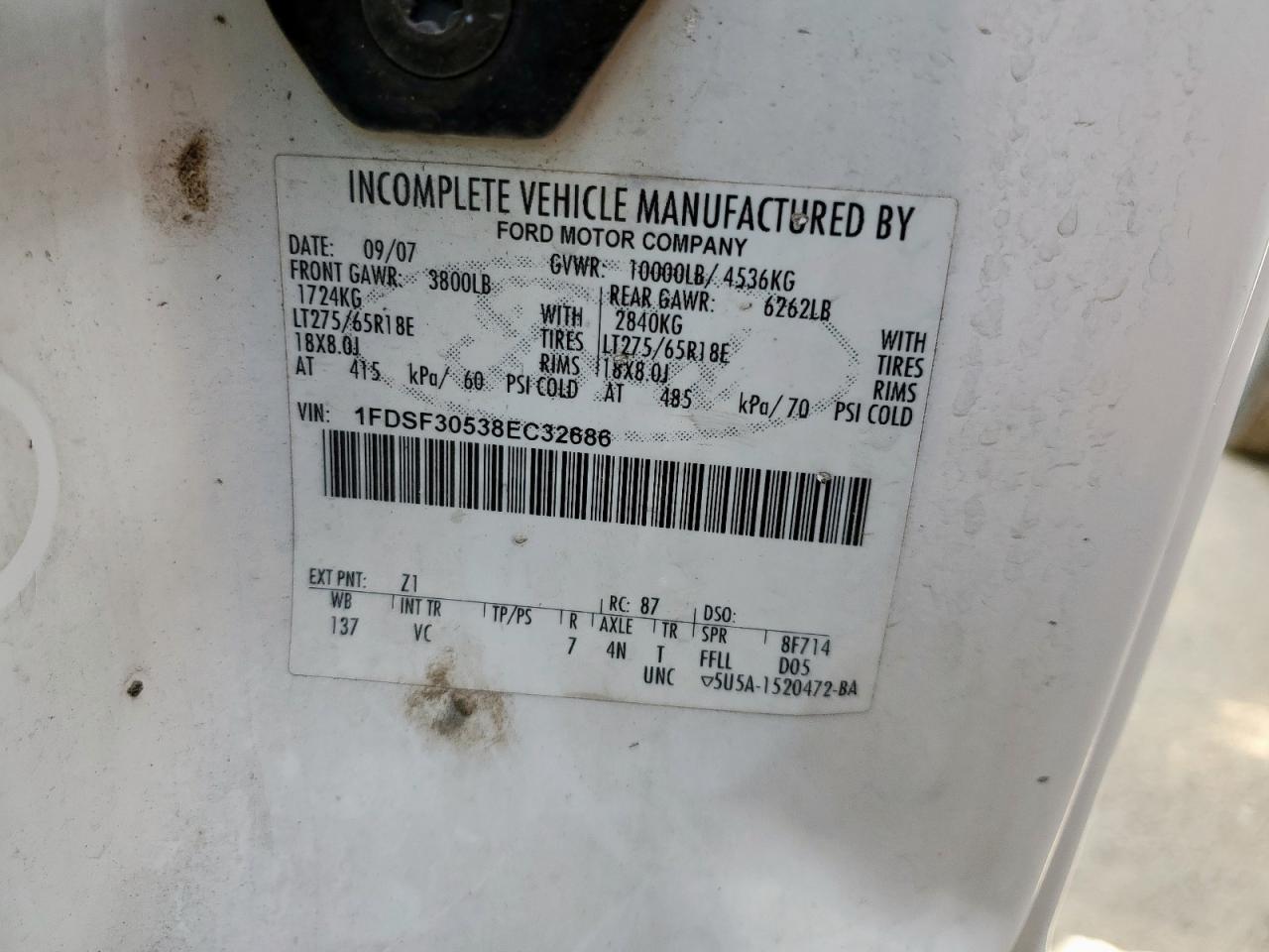 2008 Ford F350 Srw Super Duty VIN: 1FDSF30538EC32686 Lot: 64673855