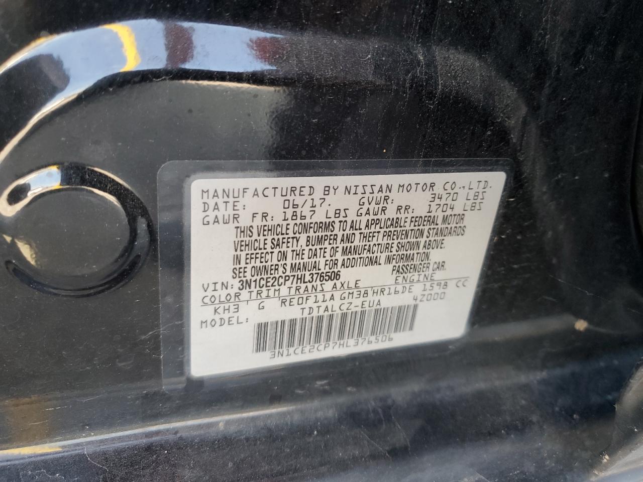 2017 Nissan Versa Note S VIN: 3N1CE2CP7HL376506 Lot: 64407765
