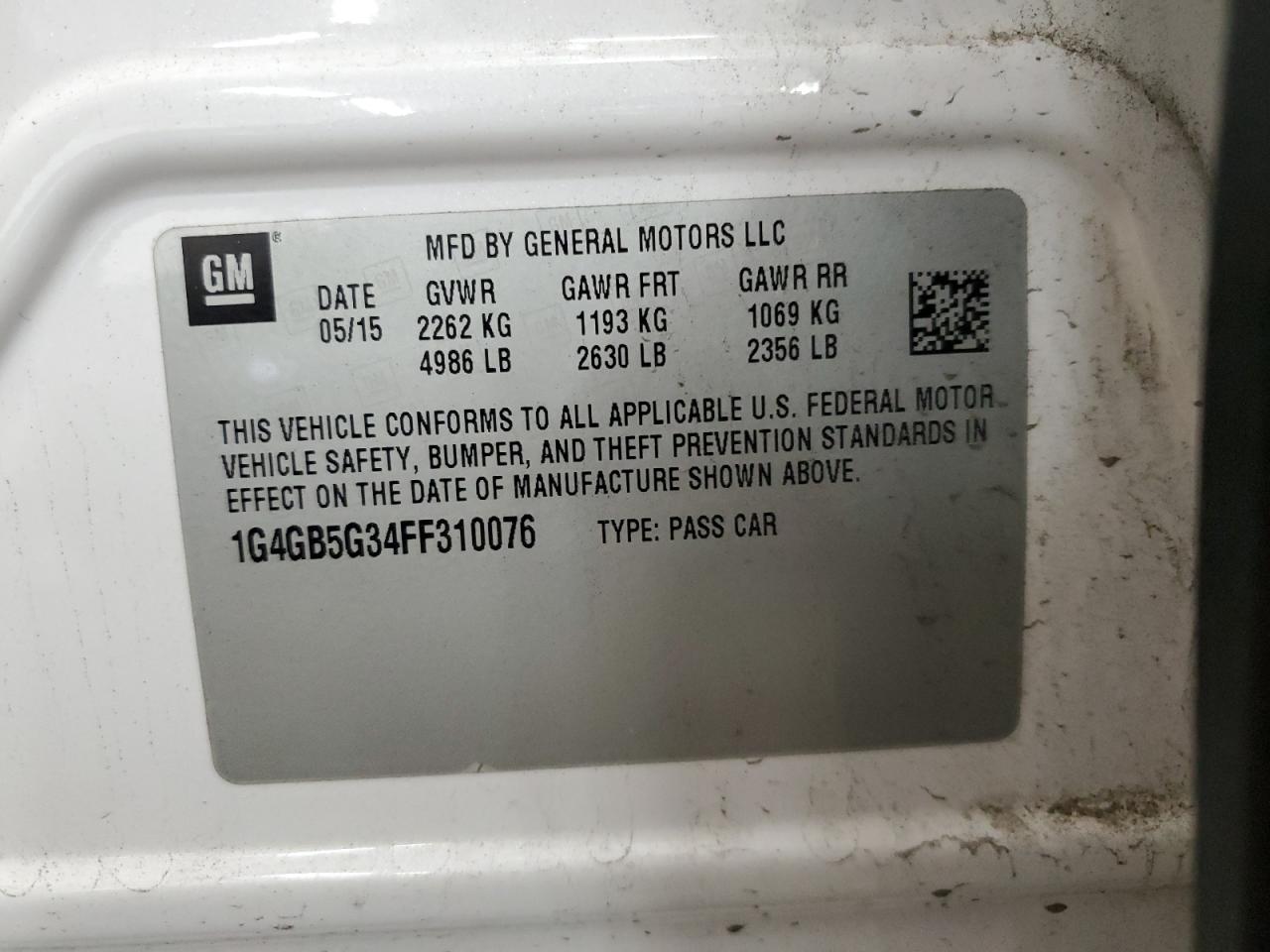 2015 Buick Lacrosse VIN: 1G4GB5G34FF310076 Lot: 64642385