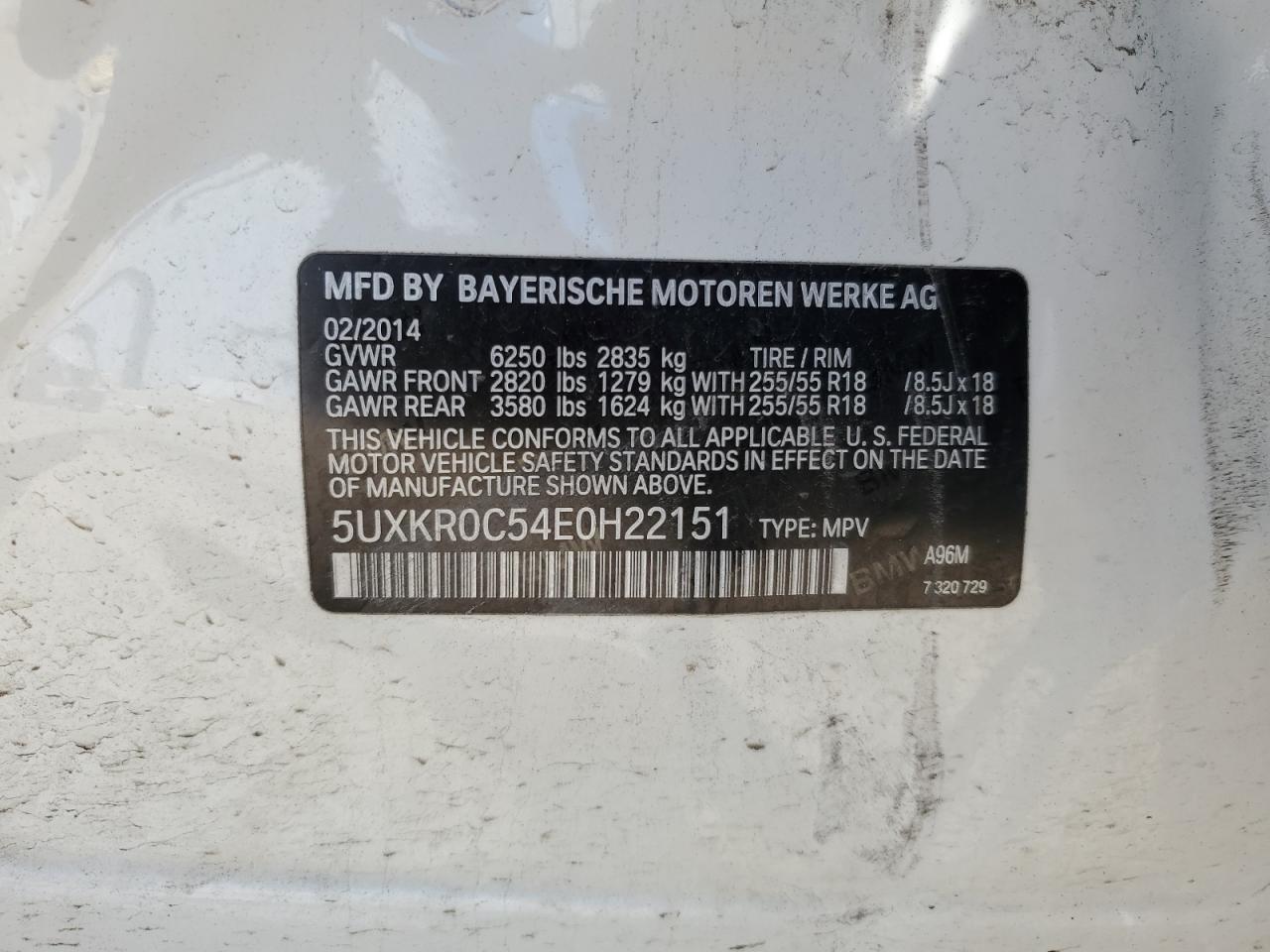 2014 BMW X5 xDrive35I VIN: 5UXKR0C54E0H22151 Lot: 64264425