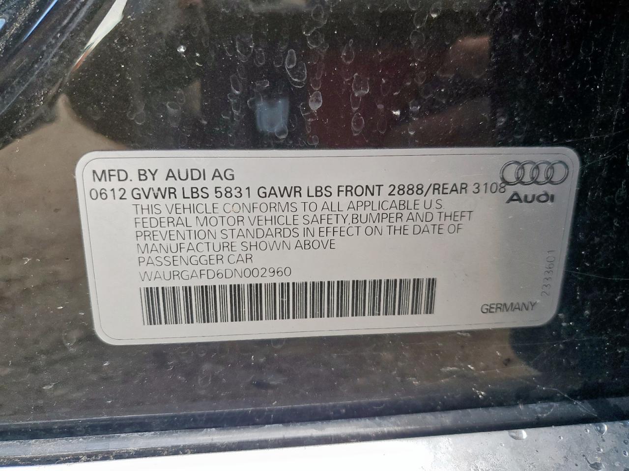 waurgafd6dn002960 WAURGAFD6DN002960 2013 Audi A8 L Quattro