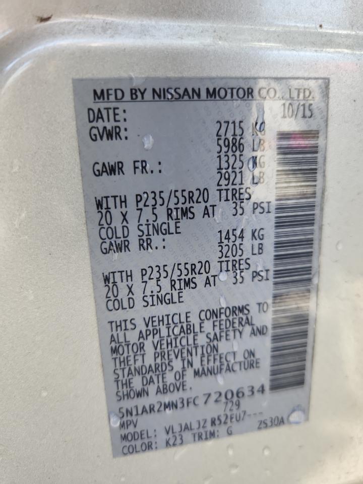 2015 Nissan Pathfinder S VIN: 5N1AR2MN3FC720634 Lot: 64653595