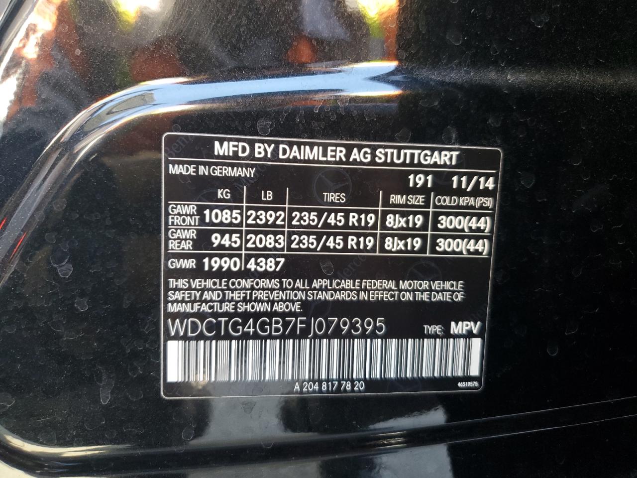 2015 Mercedes-Benz Gla 250 4Matic VIN: WDCTG4GB7FJ079395 Lot: 63092685
