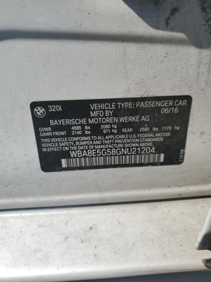 2016 BMW 320 Xi VIN: WBA8E5G58GNU21204 Lot: 66437665