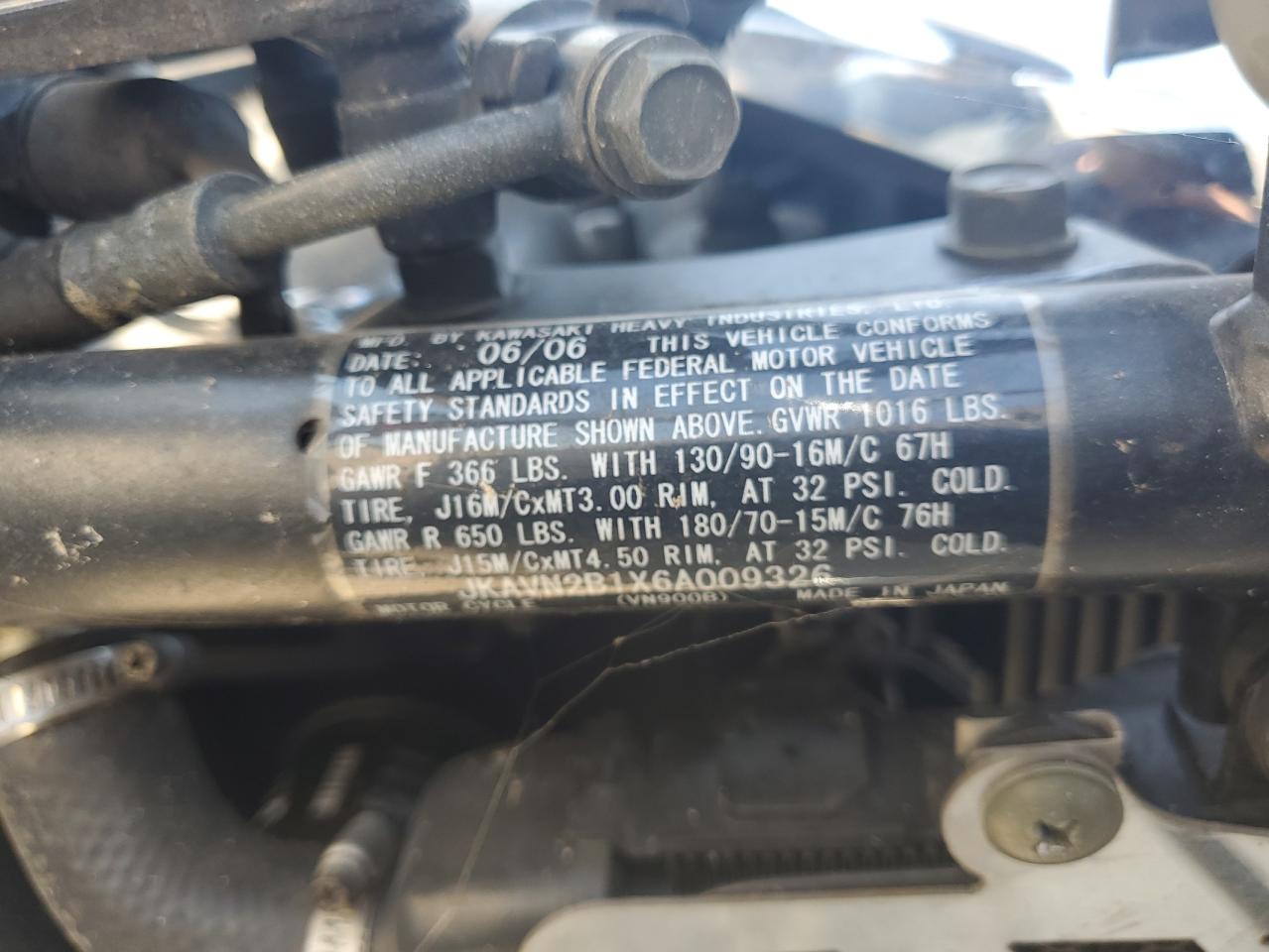 jkavn2b1x6a009326 JKAVN2B1X6A009326 2006 Kawasaki Vn900 B