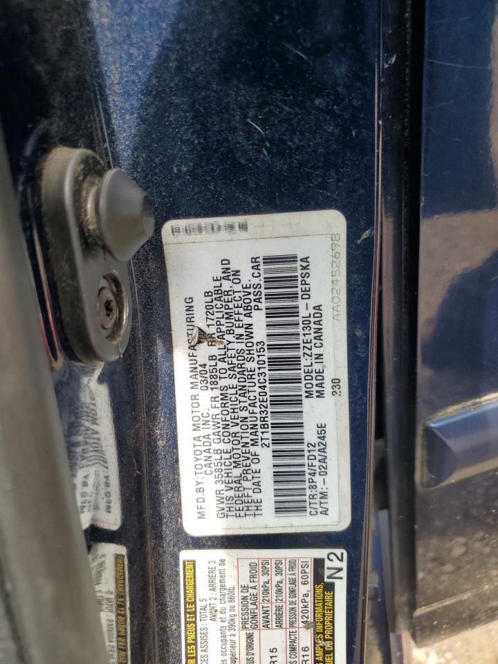 2004 Toyota Corolla Ce VIN: 2T1BR32E04C310153 Lot: 63057835