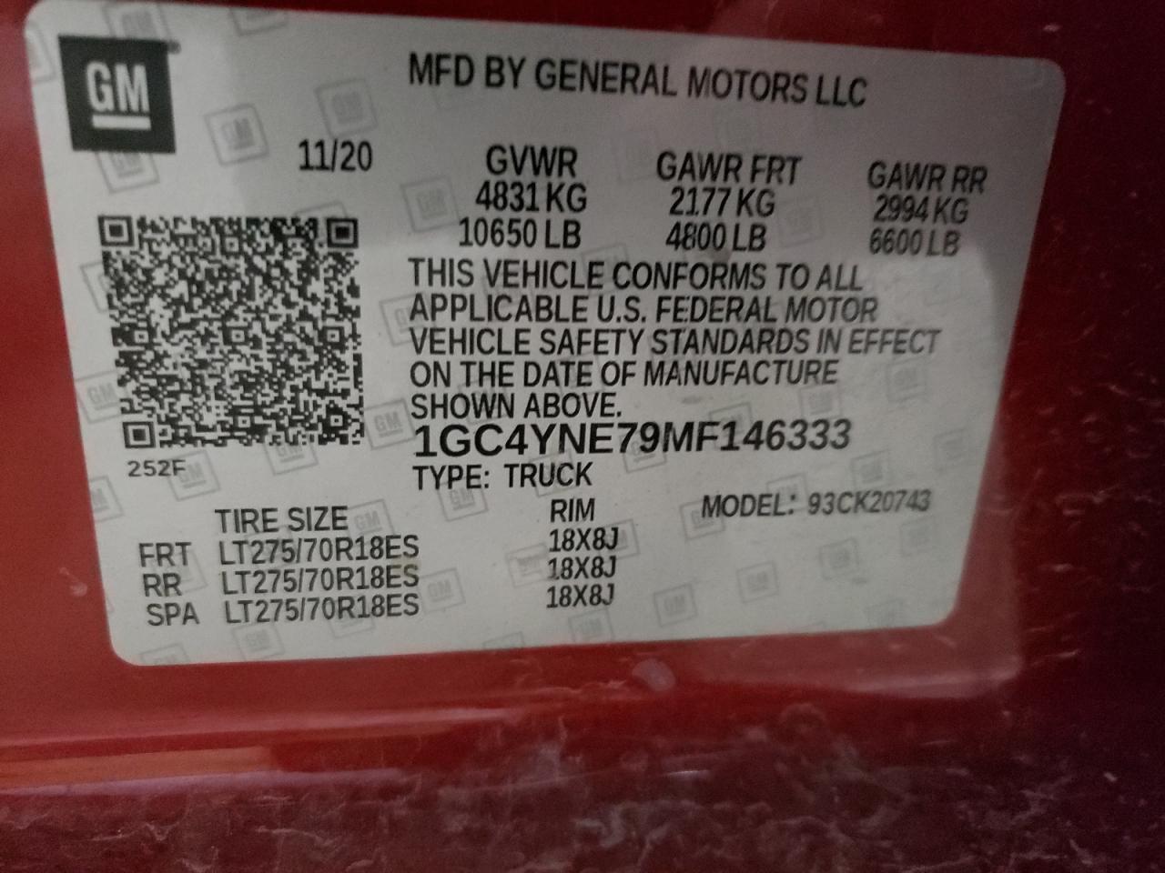 2021 Chevrolet Silverado K2500 Heavy Duty Lt VIN: 1GC4YNE79MF146333 Lot: 64105625