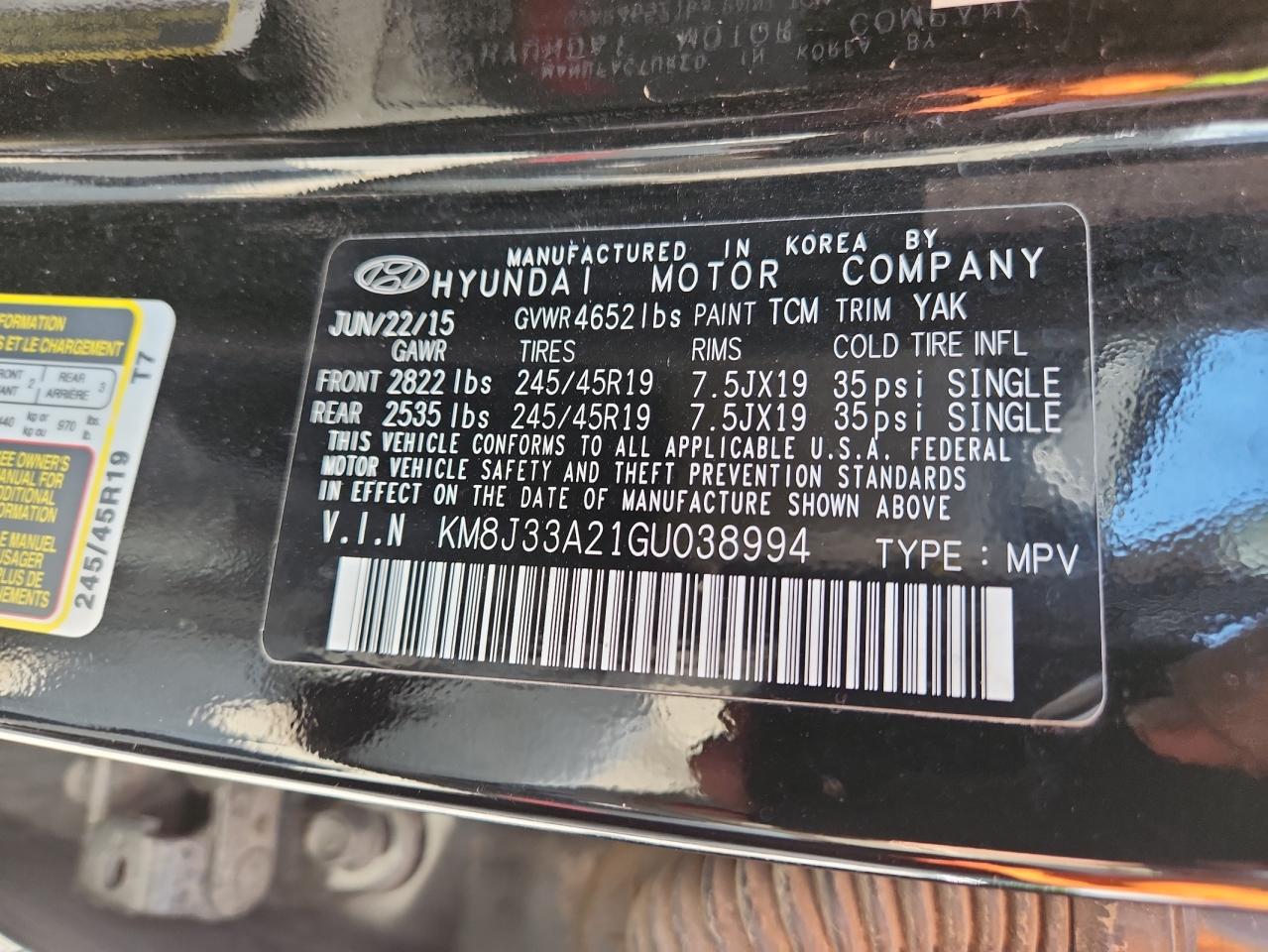 2016 Hyundai Tucson Limited VIN: KM8J33A21GU038994 Lot: 63707855