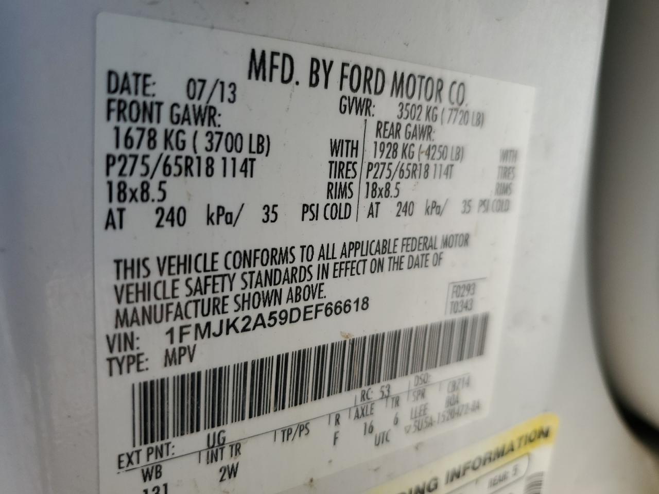 2013 Ford Expedition El Limited VIN: 1FMJK2A59DEF66618 Lot: 64883385
