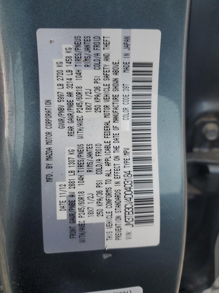 2013 Mazda Cx-9 Touring VIN: JM3TB3CV4D0403184 Lot: 62118515