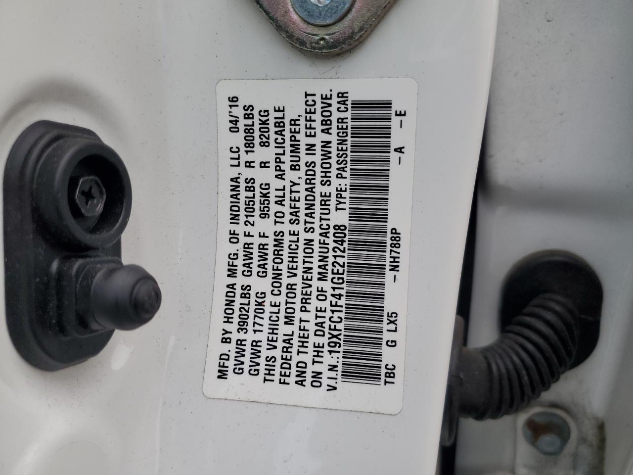 2016 Honda Civic Ex VIN: 19XFC1F41GE212408 Lot: 62882715