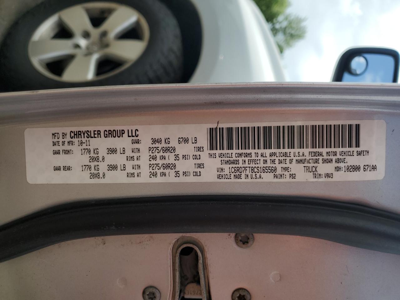2012 Dodge Ram 1500 St VIN: 1C6RD7FT8CS165560 Lot: 61366325