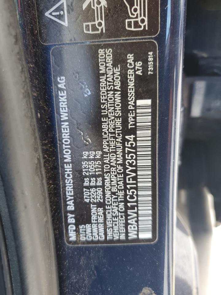 2015 BMW X1 xDrive28I VIN: WBAVL1C51FVY35754 Lot: 65447135