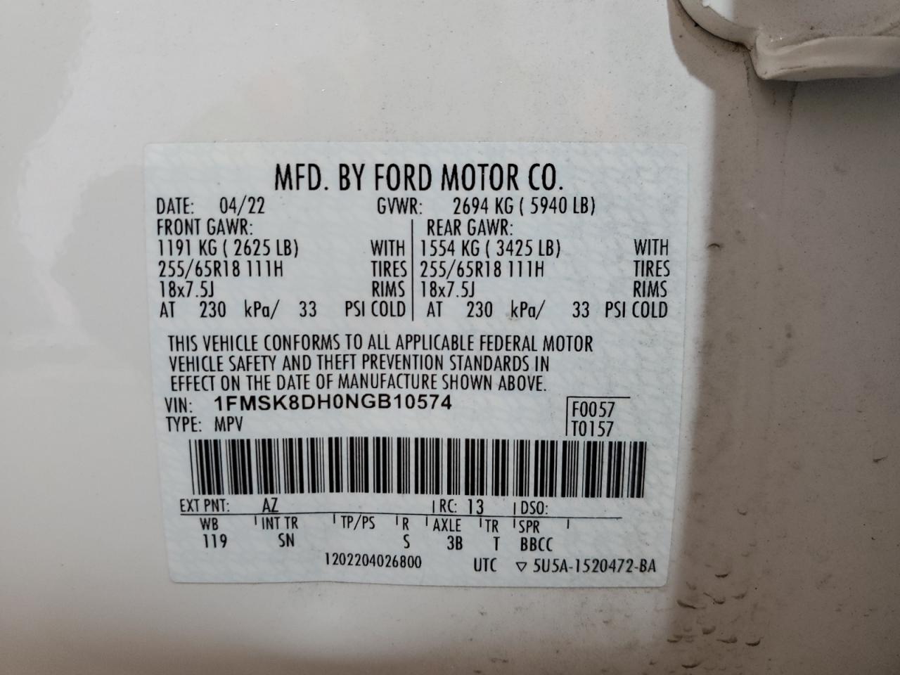 2022 Ford Explorer Xlt VIN: 1FMSK8DH0NGB10574 Lot: 64583415