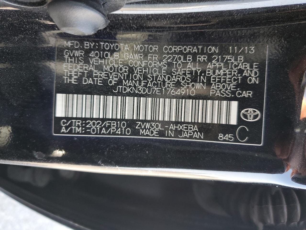 2014 Toyota Prius VIN: JTDKN3DU7E1764910 Lot: 64508005