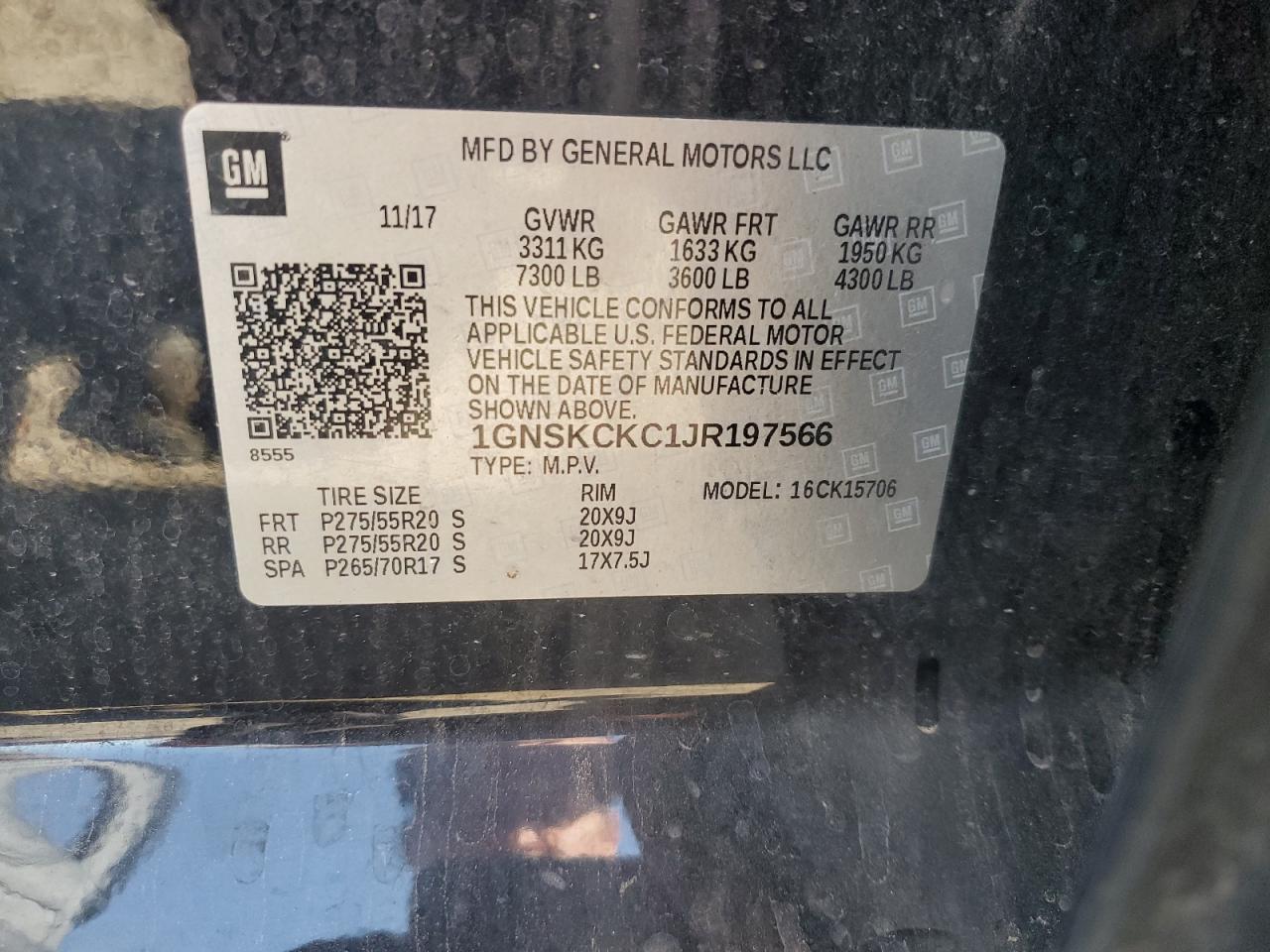 2018 Chevrolet Tahoe K1500 Premier VIN: 1GNSKCKC1JR197566 Lot: 65093645