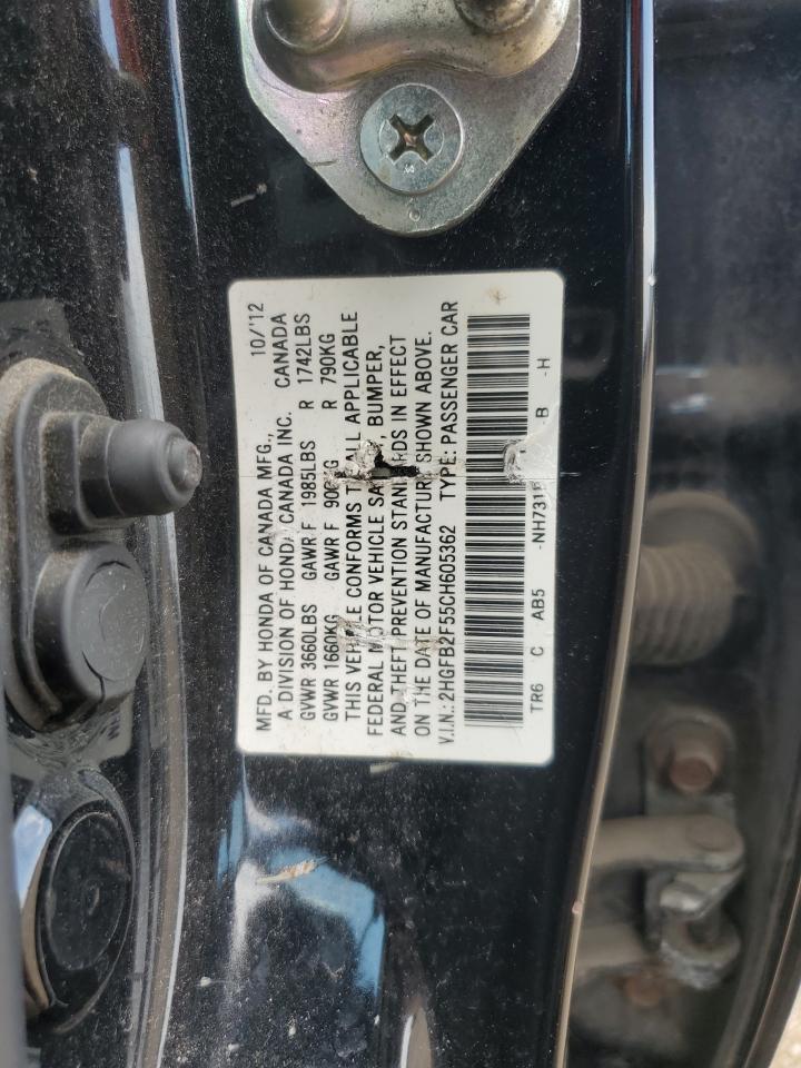 2012 Honda Civic Lx VIN: 2HGFB2F55CH605362 Lot: 64241305
