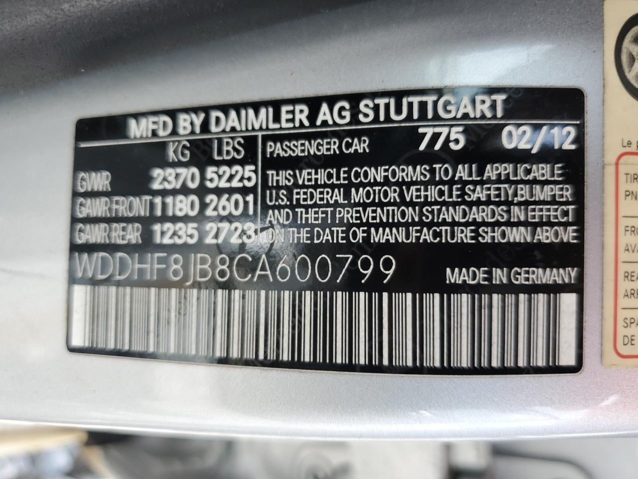 2012 Mercedes-Benz E 350 4Matic VIN: WDDHF8JB8CA600799 Lot: 64149195