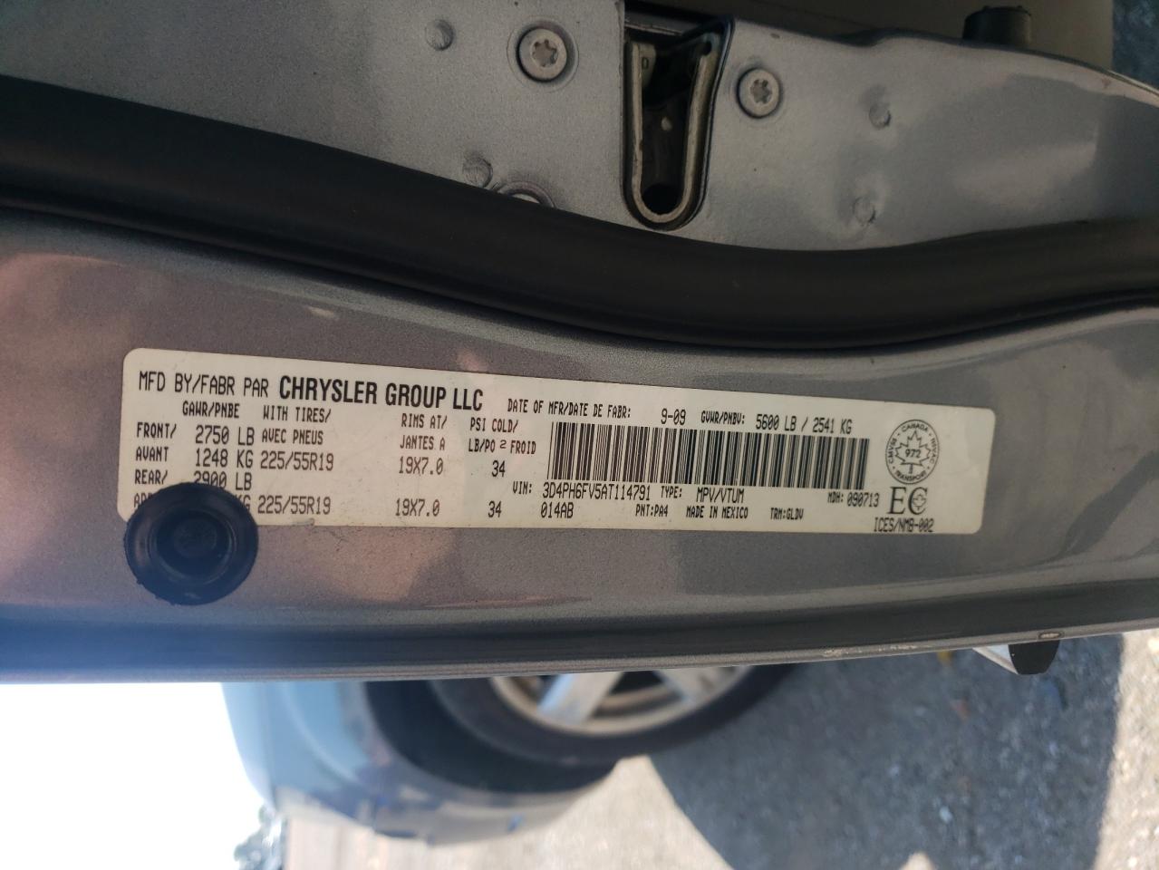 2010 Dodge Journey R/T VIN: 3D4PH6FV5AT114791 Lot: 61714575