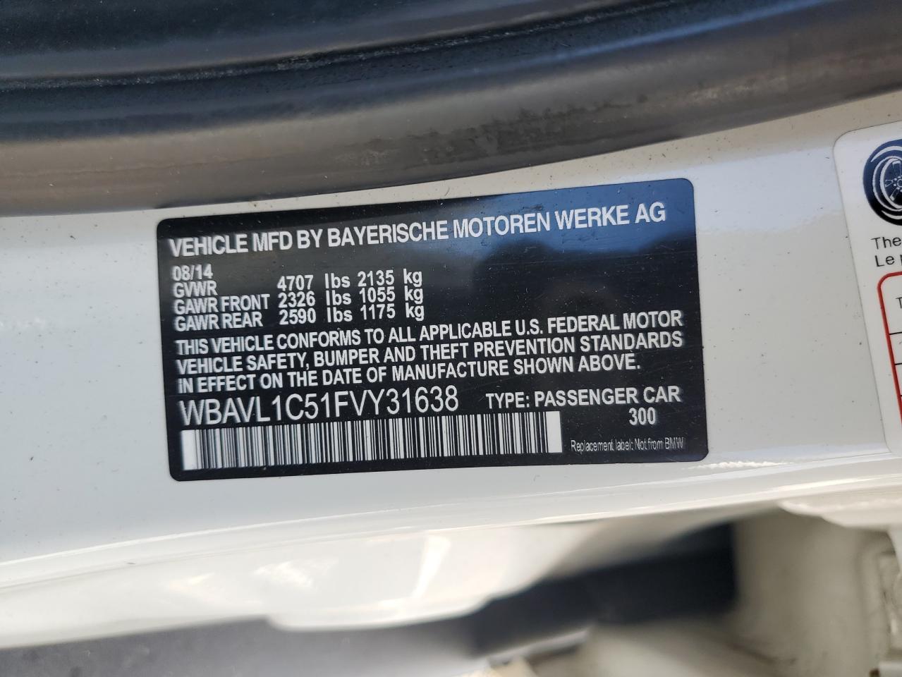 2014 BMW X1 xDrive28I VIN: WBAVL1C51FVY31638 Lot: 62890865