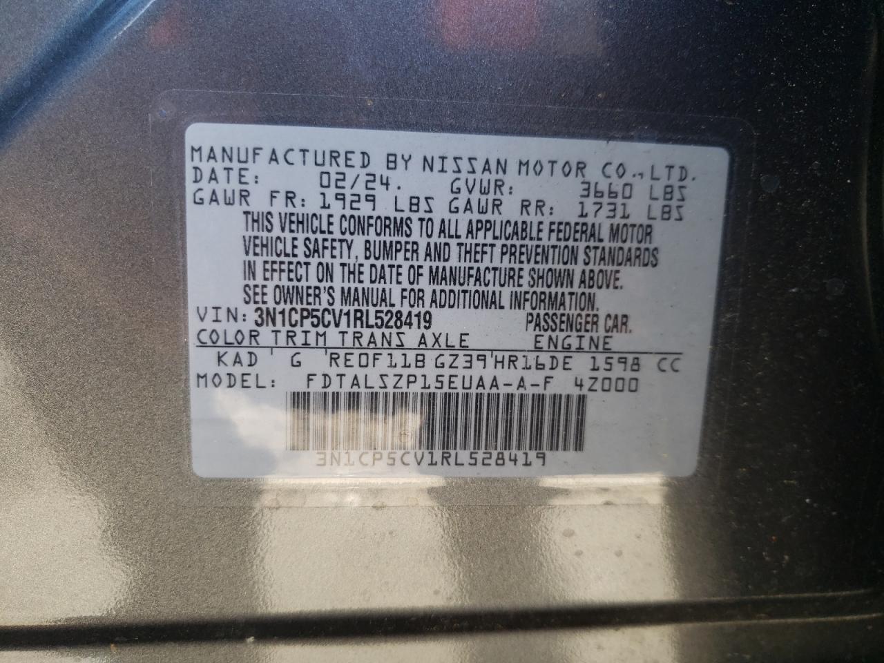 2024 Nissan Kicks Sv VIN: 3N1CP5CV1RL528419 Lot: 64782955