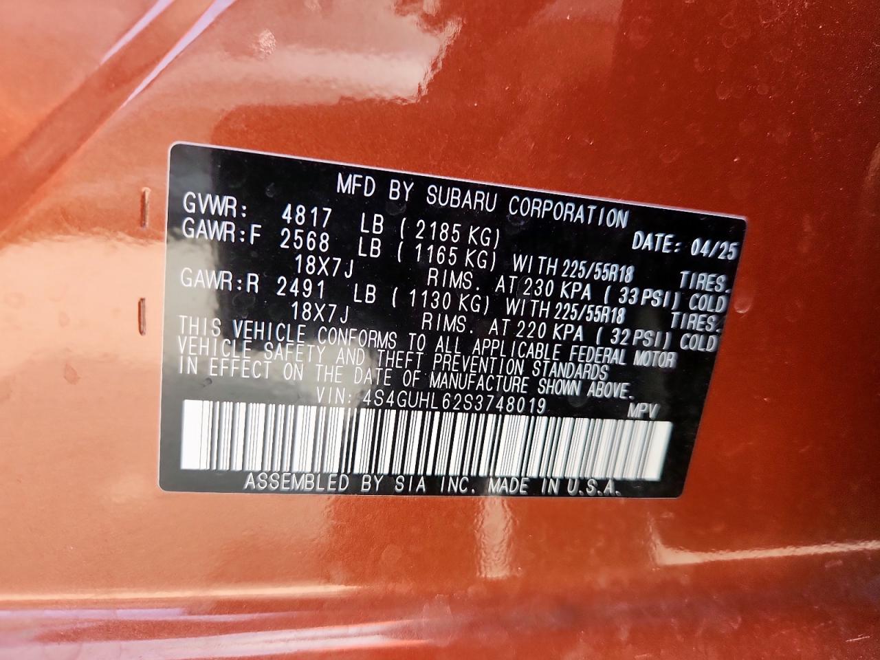 2025 Subaru Crosstrek Limited VIN: 4S4GUHL62S3748019 Lot: 66124095