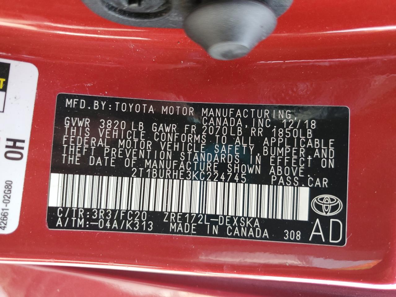 2017 Toyota Corolla L VIN: 2T1BURHE3KC224745 Lot: 64283245