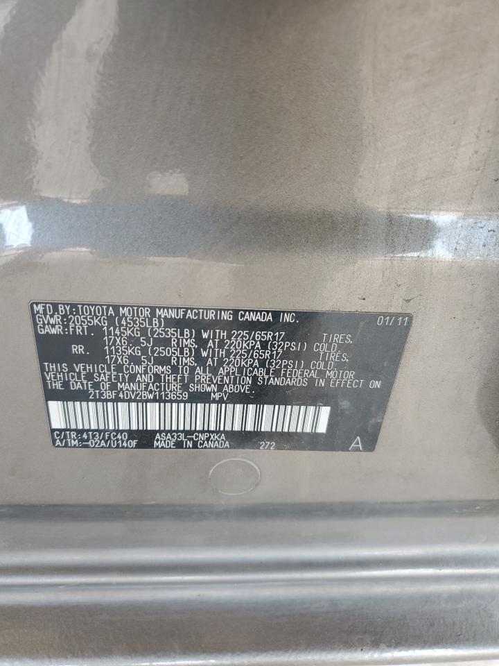 2011 Toyota Rav4 VIN: 2T3BF4DV2BW113659 Lot: 65257765