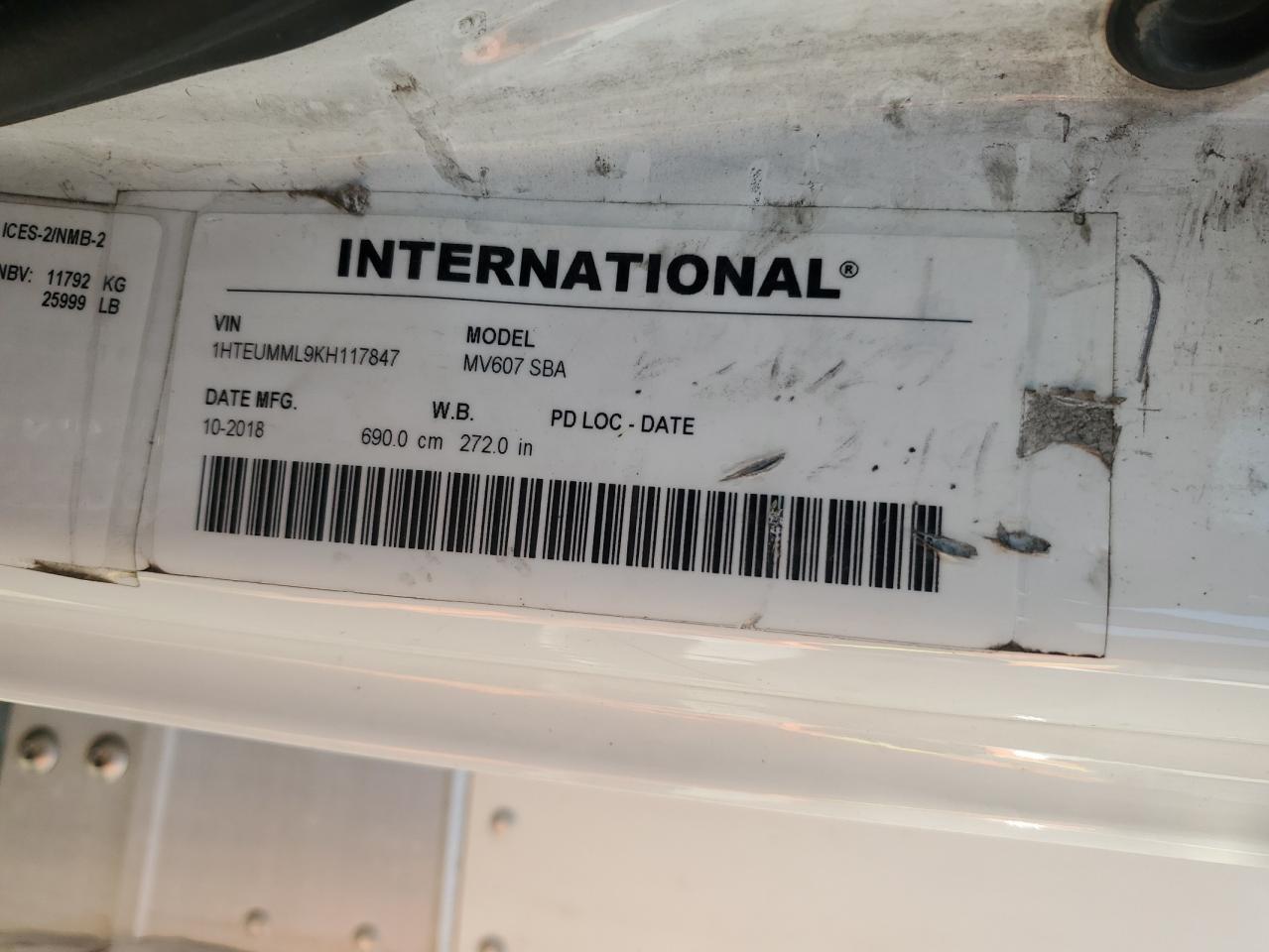 2019 International Mv607 VIN: 1HTEUMML9KH117847 Lot: 84421905