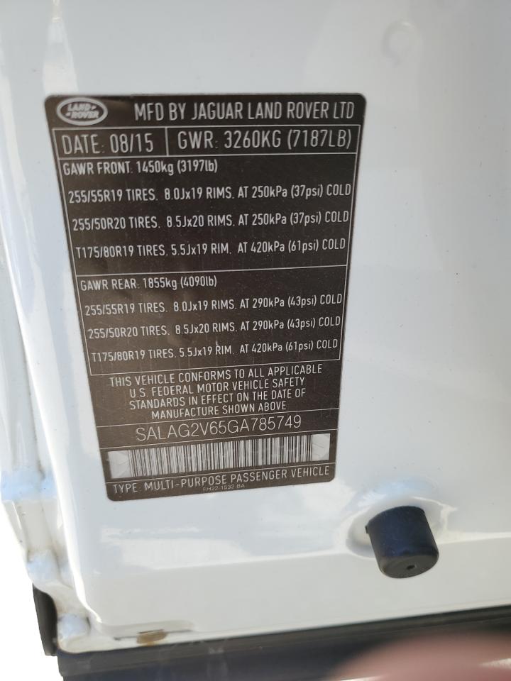 2016 Land Rover Lr4 Hse VIN: SALAG2V65GA785749 Lot: 64201435
