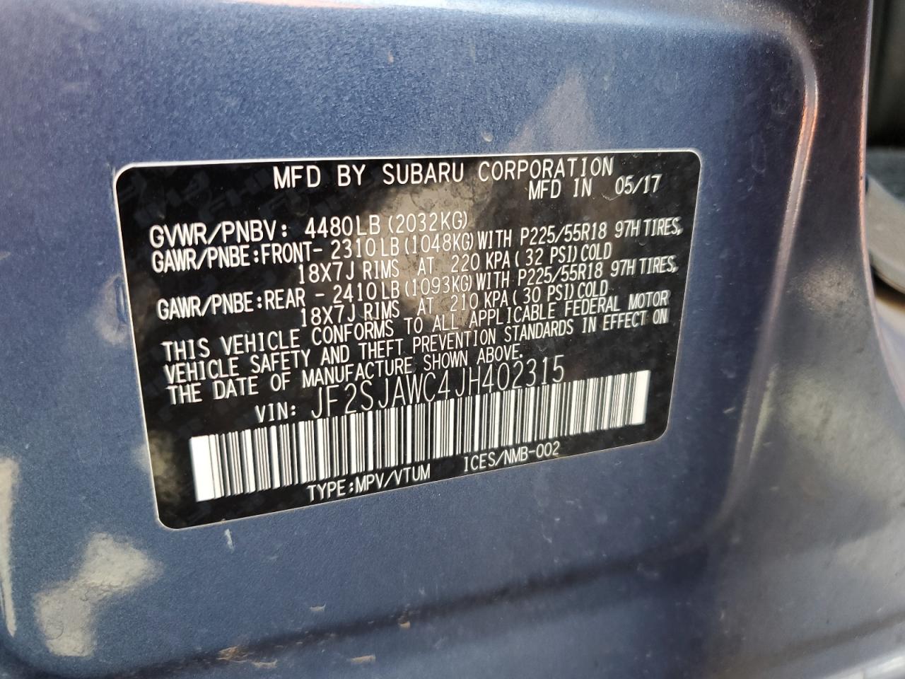 2018 Subaru Forester 2.5I Touring VIN: JF2SJAWC4JH402315 Lot: 64882125