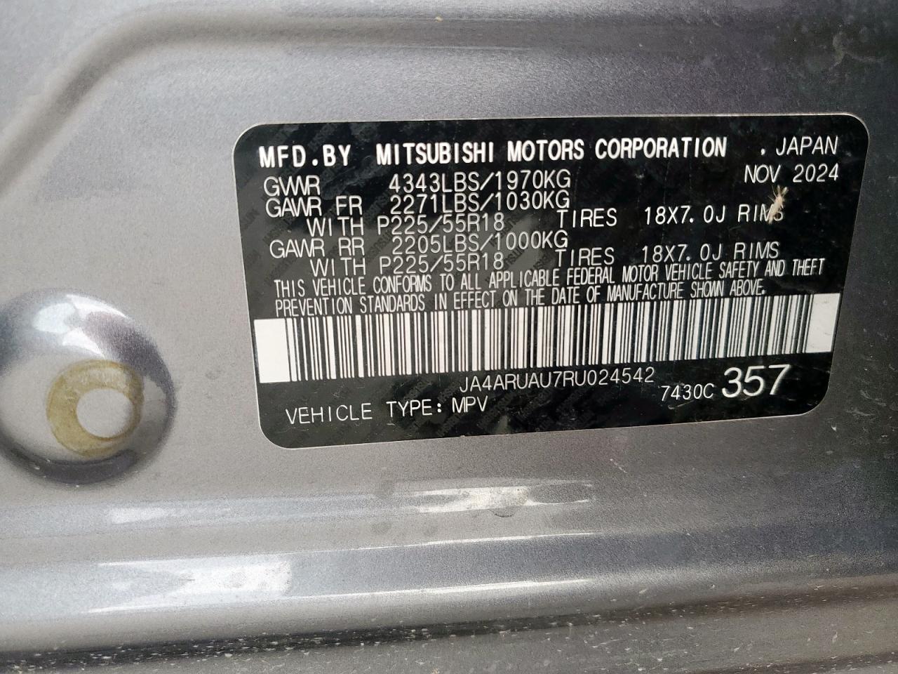 2024 Mitsubishi Outlander Sport S/Se VIN: JA4ARUAU7RU024542 Lot: 65058585