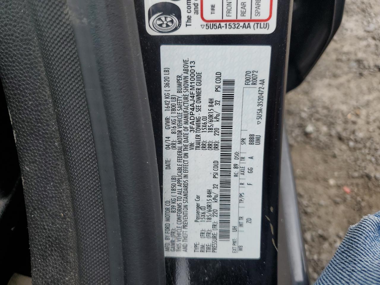 2015 Ford Fiesta S VIN: 3FADP4AJ4FM100013 Lot: 61963075