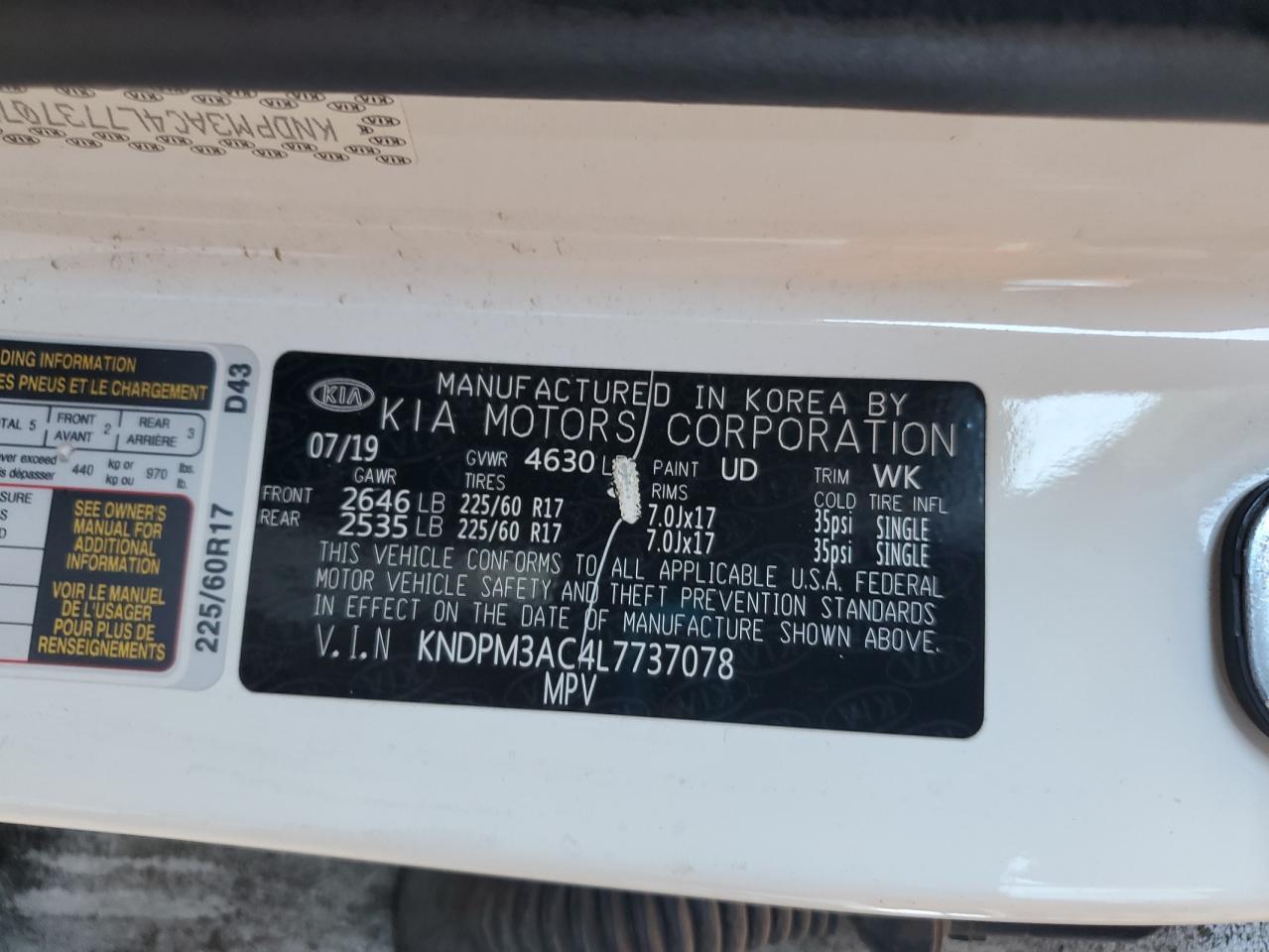 kndpm3ac4l7737078 KNDPM3AC4L7737078 2020 Kia Sportage Lx