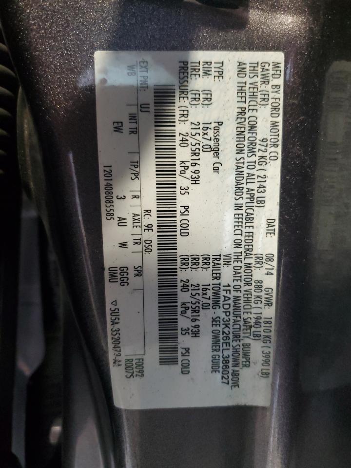 2014 Ford Focus Se VIN: 1FADP3K26EL386027 Lot: 65415365