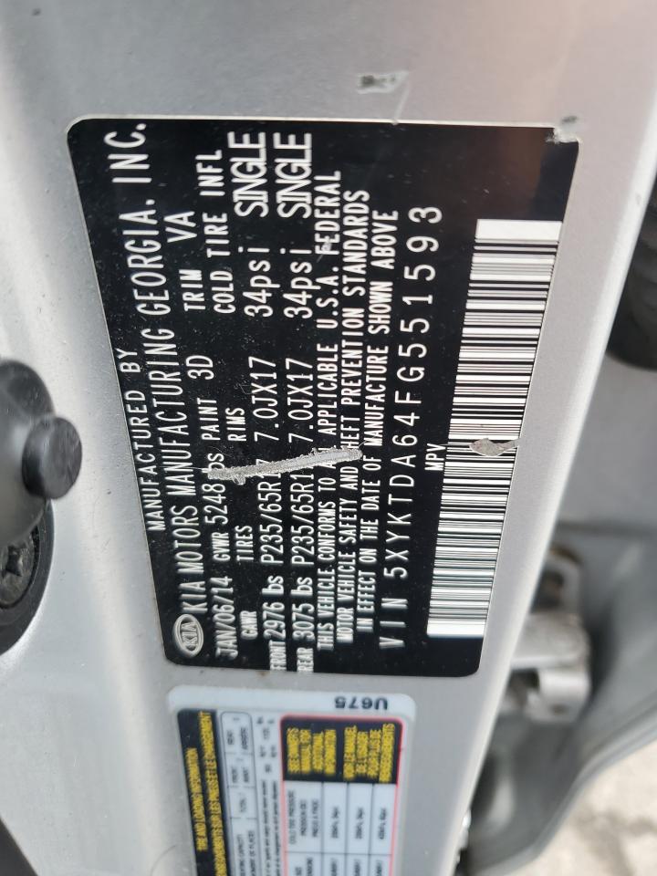 2015 Kia Sorento Lx VIN: 5XYKTDA64FG551593 Lot: 65342785