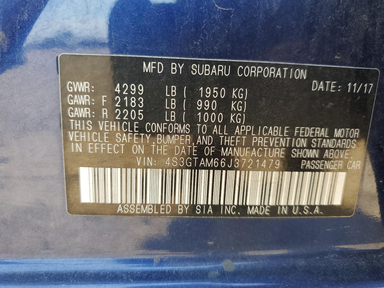 2018 Subaru Impreza Sport VIN: 4S3GTAM66J3721479 Lot: 63615705