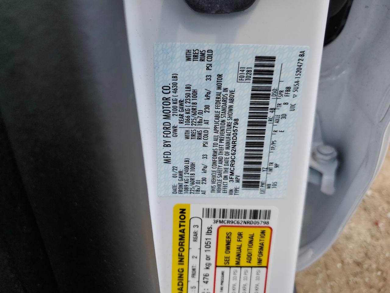 2022 Ford Bronco Sport Outer Banks VIN: 3FMCR9C62NRD05798 Lot: 65421365