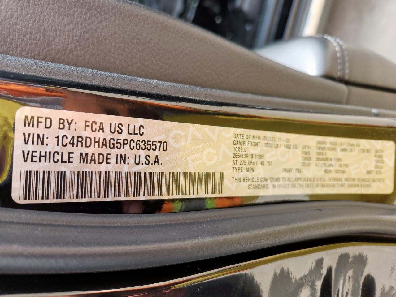2023 Dodge Durango Sxt VIN: 1C4RDHAG5PC635570 Lot: 65185735