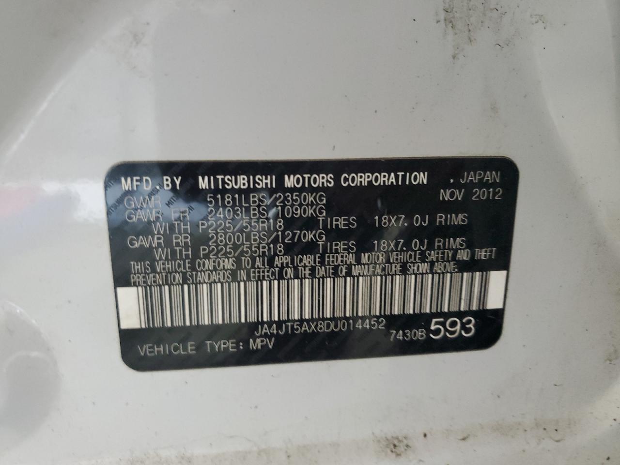 2013 Mitsubishi Outlander Gt VIN: JA4JT5AX8DU014452 Lot: 64990345