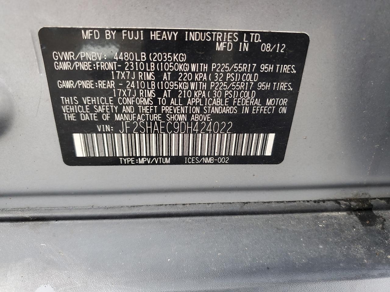 2013 Subaru Forester Limited VIN: JF2SHAEC9DH424022 Lot: 63052205